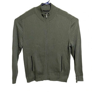 NWT ALFANI Men's Full Zip Up Ribbed Nordic Forest Green Sweater Cardigan Size XL
